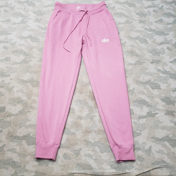 ALO Yoga Pants - Alo Jogger Pants Womens Small Pink Fleece Drawstring Gym Fitness Running